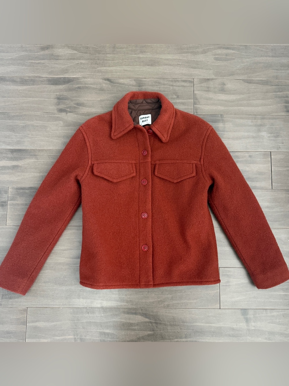 Aritzia Sunday Best Wool-Blend Button Jacket Rust